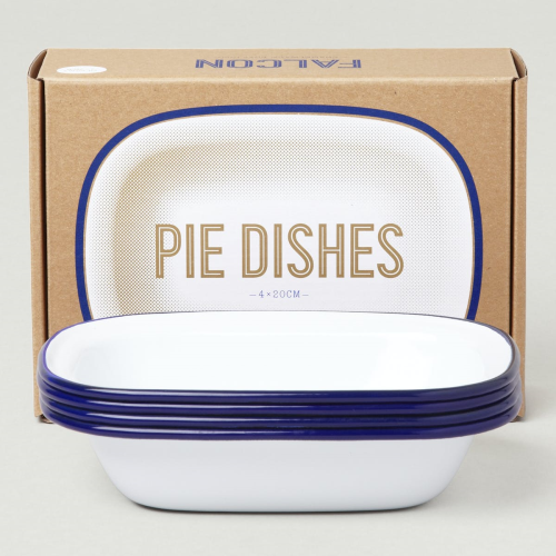  Set of 4 enamel pie dishes, D20cm, White With Blue Rim