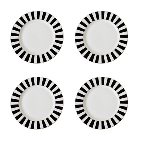 Stripy Set of 4 tea plates, Dia19cm, Black/White