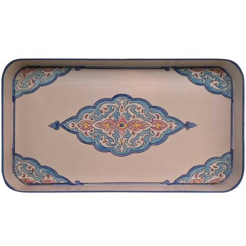 Persia Rectangular Handpainted Iron Tray, 32 x 17cm, Blue